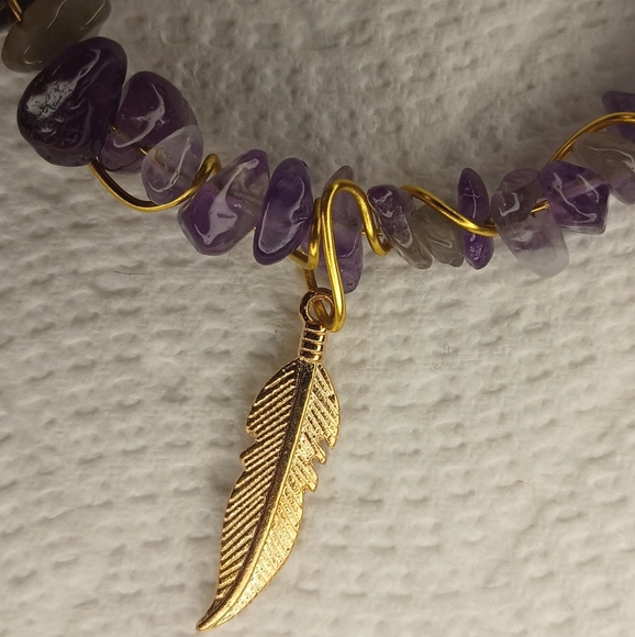 Amethyst Bracelet with a Feather Charm - Picture 4 of 5